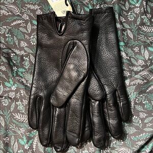 Fownes Brothers Black Leather Gloves Medium Wool Cashmere Lining
